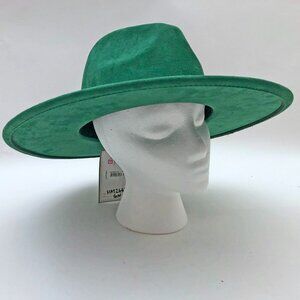 Jen & Co. Green Wide Brim Cowgirl Hat Size Med-Large Faux Felt Polyester